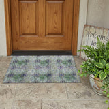 2' X 3' Purple and Green Floral Medallion Washable Non Skid Indoor Outdoor Area Rug