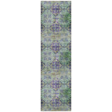 2' X 8' Purple and Green Floral Medallion Washable Non Skid Indoor Outdoor Runner Rug
