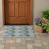 3' X 5' Purple and Green Floral Medallion Washable Non Skid Indoor Outdoor Area Rug