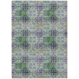 5' X 8' Purple and Green Floral Medallion Washable Non Skid Indoor Outdoor Area Rug