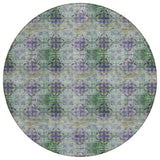 8' X 8' Purple and Green Round Floral Medallion Washable Non Skid Indoor Outdoor Area Rug