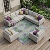 8' X 10' Purple and Green Floral Medallion Washable Non Skid Indoor Outdoor Area Rug