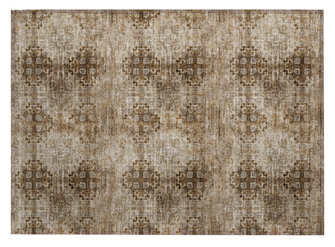 2' X 3' Taupe Floral Medallion Washable Non Skid Indoor Outdoor Area Rug