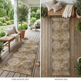 2' X 8' Taupe Floral Medallion Washable Non Skid Indoor Outdoor Runner Rug