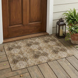 3' X 5' Taupe Floral Medallion Washable Non Skid Indoor Outdoor Area Rug