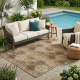 5' X 8' Taupe Floral Medallion Washable Non Skid Indoor Outdoor Area Rug