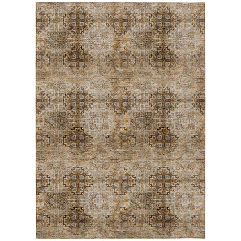 8' X 10' Taupe Floral Medallion Washable Non Skid Indoor Outdoor Area Rug