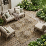 8' X 10' Taupe Floral Medallion Washable Non Skid Indoor Outdoor Area Rug