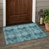 2' X 3' Teal Floral Medallion Washable Non Skid Indoor Outdoor Area Rug