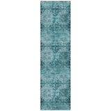 2' X 8' Teal Floral Medallion Washable Non Skid Indoor Outdoor Runner Rug