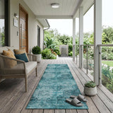 2' X 8' Teal Floral Medallion Washable Non Skid Indoor Outdoor Runner Rug