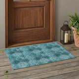 3' X 5' Teal Floral Medallion Washable Non Skid Indoor Outdoor Area Rug