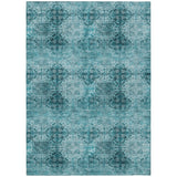 5' X 8' Teal Floral Medallion Washable Non Skid Indoor Outdoor Area Rug