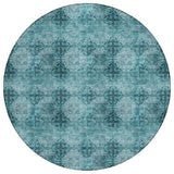 8' X 8' Teal Round Floral Medallion Washable Non Skid Indoor Outdoor Area Rug