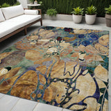 5' X 8' Beige and Blue Abstract Washable Indoor Outdoor Area Rug