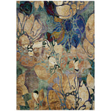 8' X 10' Beige and Blue Abstract Washable Indoor Outdoor Area Rug