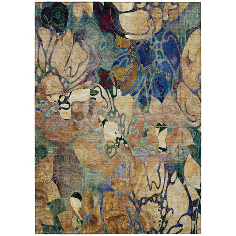 8' X 10' Beige and Blue Abstract Washable Indoor Outdoor Area Rug