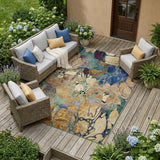 8' X 10' Beige and Blue Abstract Washable Indoor Outdoor Area Rug