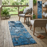 2' X 8' Blue and Gray Abstract Washable Indoor Outdoor Runner Rug