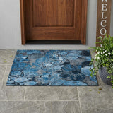 3' X 5' Blue and Gray Abstract Washable Indoor Outdoor Area Rug