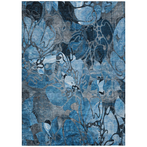 3' X 5' Blue and Gray Abstract Washable Indoor Outdoor Area Rug