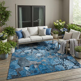 5' X 8' Blue And Gray Abstract Washable Indoor Outdoor Area Rug