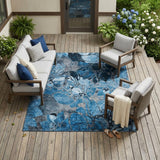 8' X 10' Blue and Gray Abstract Washable Indoor Outdoor Area Rug