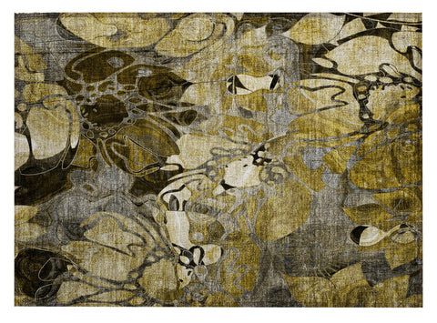 2' X 3' Green and Brown Abstract Washable Indoor Outdoor Area Rug