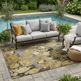 5' X 8' Green and Brown Abstract Washable Indoor Outdoor Area Rug