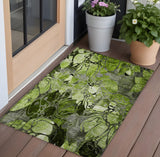 2' X 3' Fern Green and Gray Floral Washable Non Skid Indoor Outdoor Area Rug