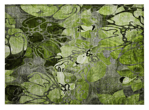 2' X 3' Fern Green and Gray Floral Washable Non Skid Indoor Outdoor Area Rug