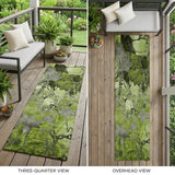 8' Runner Fern Green and Gray Floral Washable Non Skid Indoor Outdoor Runner Rug