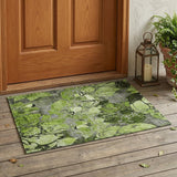 3' X 5' Fern Green and Gray Abstract Washable Indoor Outdoor Area Rug
