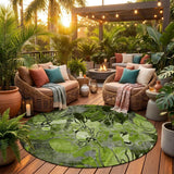 8' X 8' Fern Green and Gray Round Abstract Washable Indoor Outdoor Area Rug