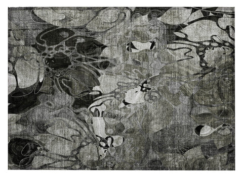 2' X 3' Gray Abstract Washable Indoor Outdoor Area Rug