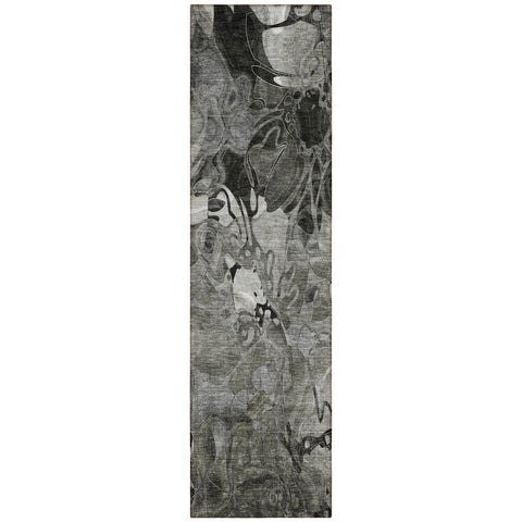 2' X 8' Gray Abstract Washable Indoor Outdoor Runner Rug