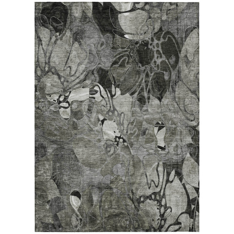 3' X 5' Gray Abstract Washable Indoor Outdoor Area Rug