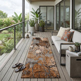 2' X 8' Chocolate Terracotta and Ivory Abstract Washable Indoor Outdoor Runner Rug