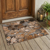 3' X 5' Chocolate Terracotta and Ivory Abstract Washable Indoor Outdoor Area Rug