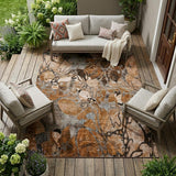 8' X 10' Chocolate Terracotta and Ivory Abstract Washable Indoor Outdoor Area Rug