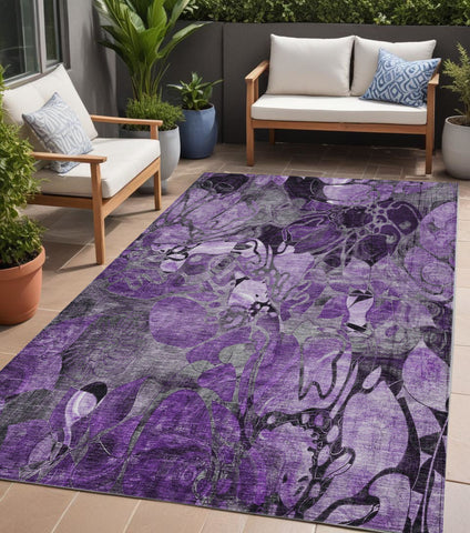 5' X 8' Purple Abstract Washable Indoor Outdoor Area Rug
