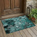 2' X 3' Teal Black and Gray Abstract Washable Indoor Outdoor Area Rug