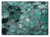 2' X 3' Teal Black and Gray Abstract Washable Indoor Outdoor Area Rug