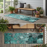2' X 8' Teal Black and Gray Abstract Washable Indoor Outdoor Runner Rug