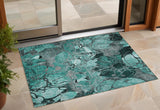 3' X 5' Teal Black and Gray Abstract Washable Indoor Outdoor Area Rug