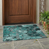 3' X 5' Teal Black and Gray Abstract Washable Indoor Outdoor Area Rug