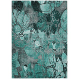 3' X 5' Teal Black and Gray Abstract Washable Indoor Outdoor Area Rug