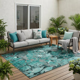 5' X 8' Teal Black and Gray Abstract Washable Indoor Outdoor Area Rug