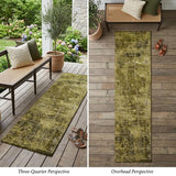 8' Runner Green Abstract Washable Non Skid Indoor Outdoor Runner Rug