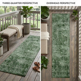 8' Runner Emerald Abstract Washable Non Skid Indoor Outdoor Runner Rug